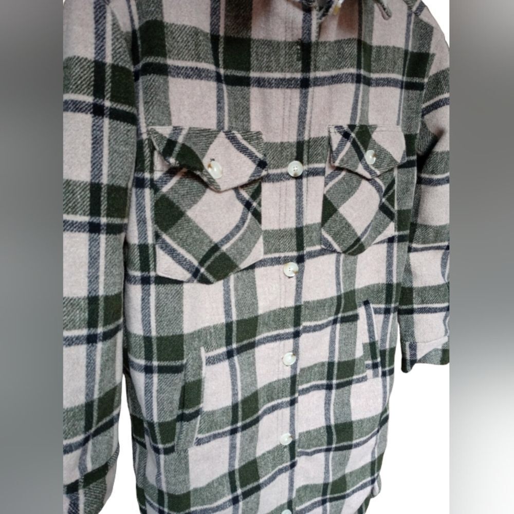 NWT Blank NYC Plaid Green Cream Button Front Wool Bland Shacket Long Jacket XS - Picture 7 of 9